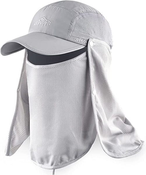 ELLEWIN Fishing Hat with Face Neck Cover Foldable 3-Panel Bill